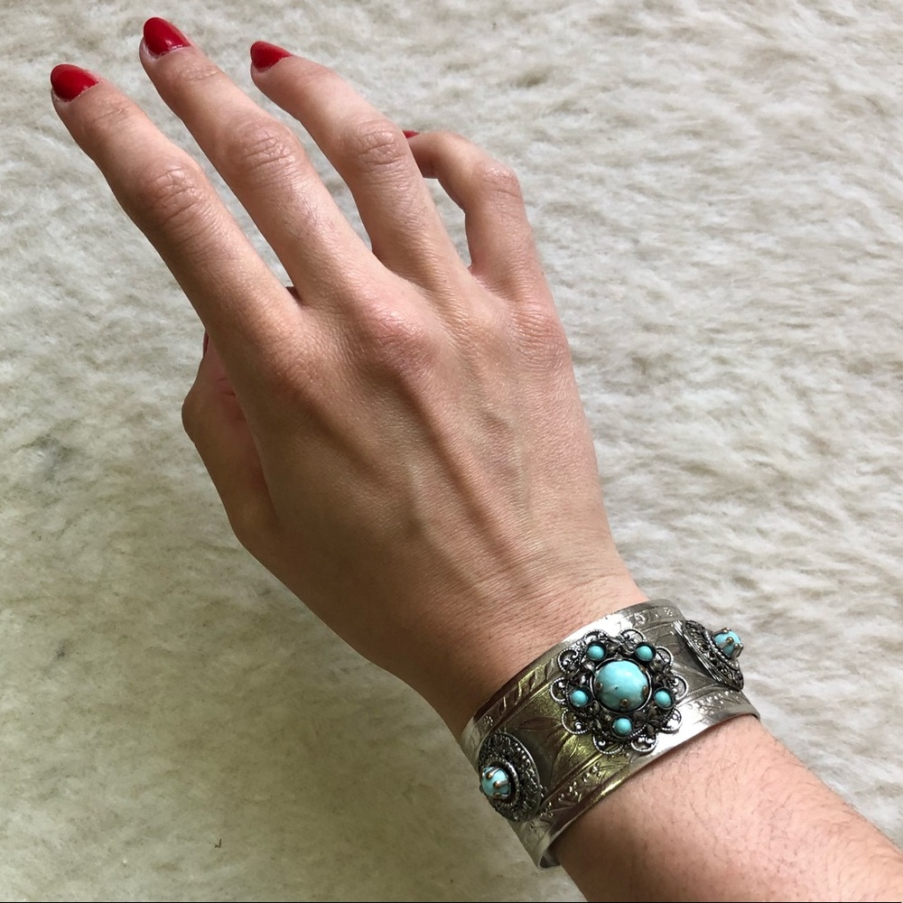 Gorgeous Bohemian Turquoise Stone Cuff Bracelet